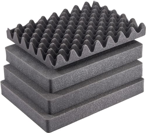 Pelican 1507AirFS 3-piece replacement foam set with convoluted top foam and stacked black flat foam inserts for case fit