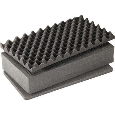 Pelican 1525AirFS 3-piece replacement foam set with convoluted top foam and stacked black flat foam inserts for case fit