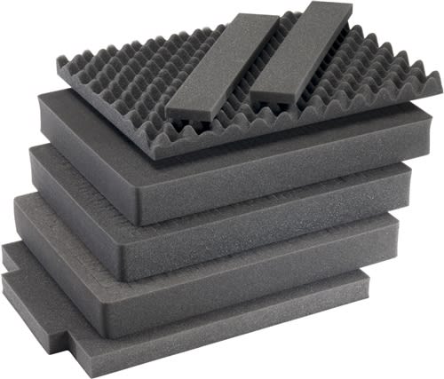 Pelican 1607AirFS 3-piece replacement foam set with convoluted top foam and stacked black flat foam inserts for case fit