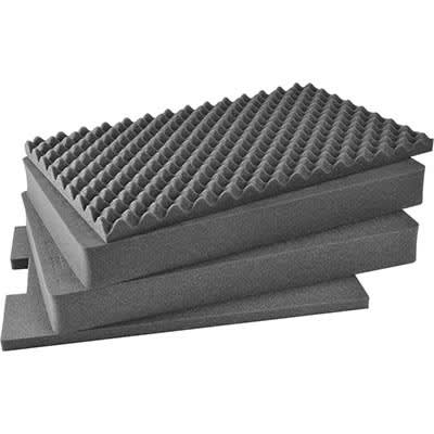 Pelican 1671 4-piece replacement foam set with convoluted lid foam and three stacked black flat foam inserts